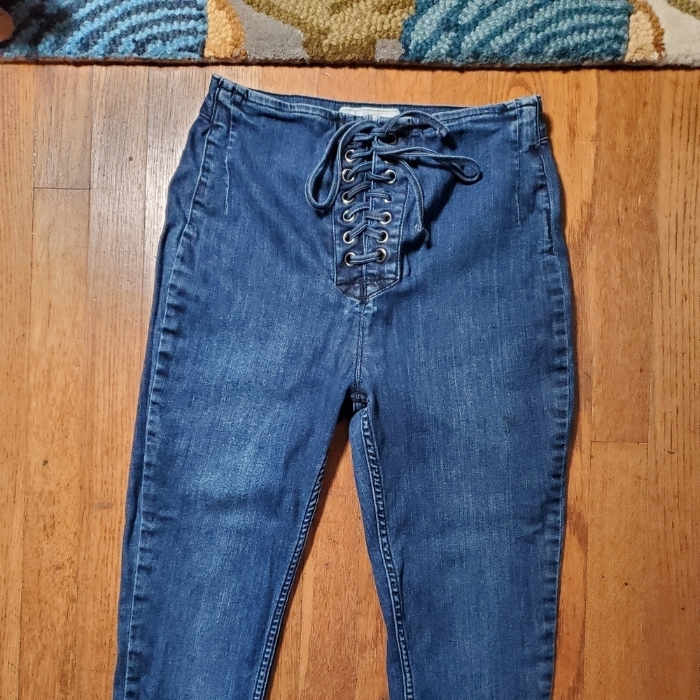 Free People High Rise Lace-Up Blue Jeans - Picture 4 of 11